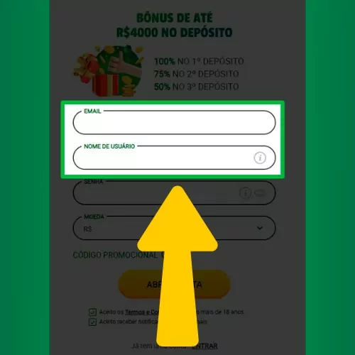 escolha a forma de cadastro na plataforma Brazino777